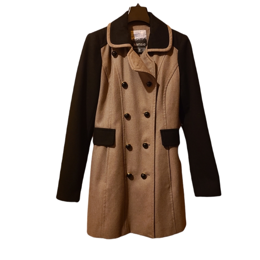 Kensie - Colorblock Sleeve Camel Pea Coat